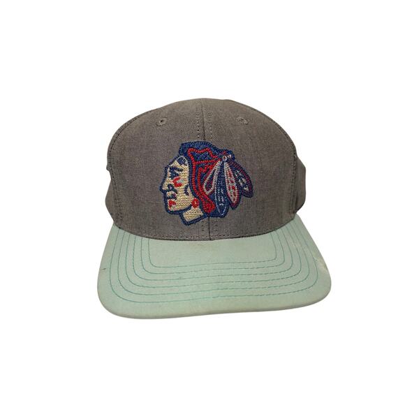 Chicago Blackhawks Hat Cap Strap Back Gray NHL Hockey American Needle Mens - Picture 1 of 7